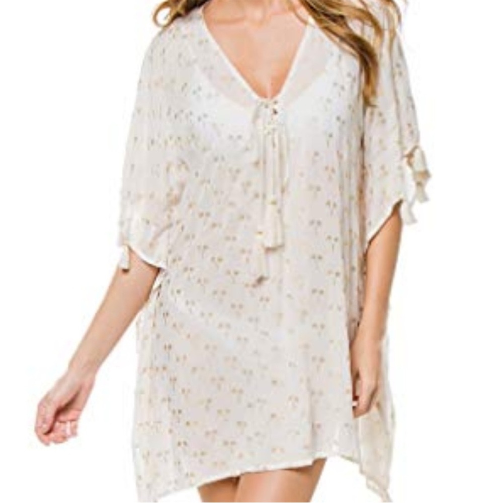 Z&L Cactus Print Beach Cream Cover-Up Dress L